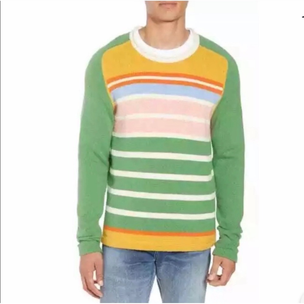 FRAME Mens Striped Crewneck Sweater Green Multi Color LMSW0034 Size M